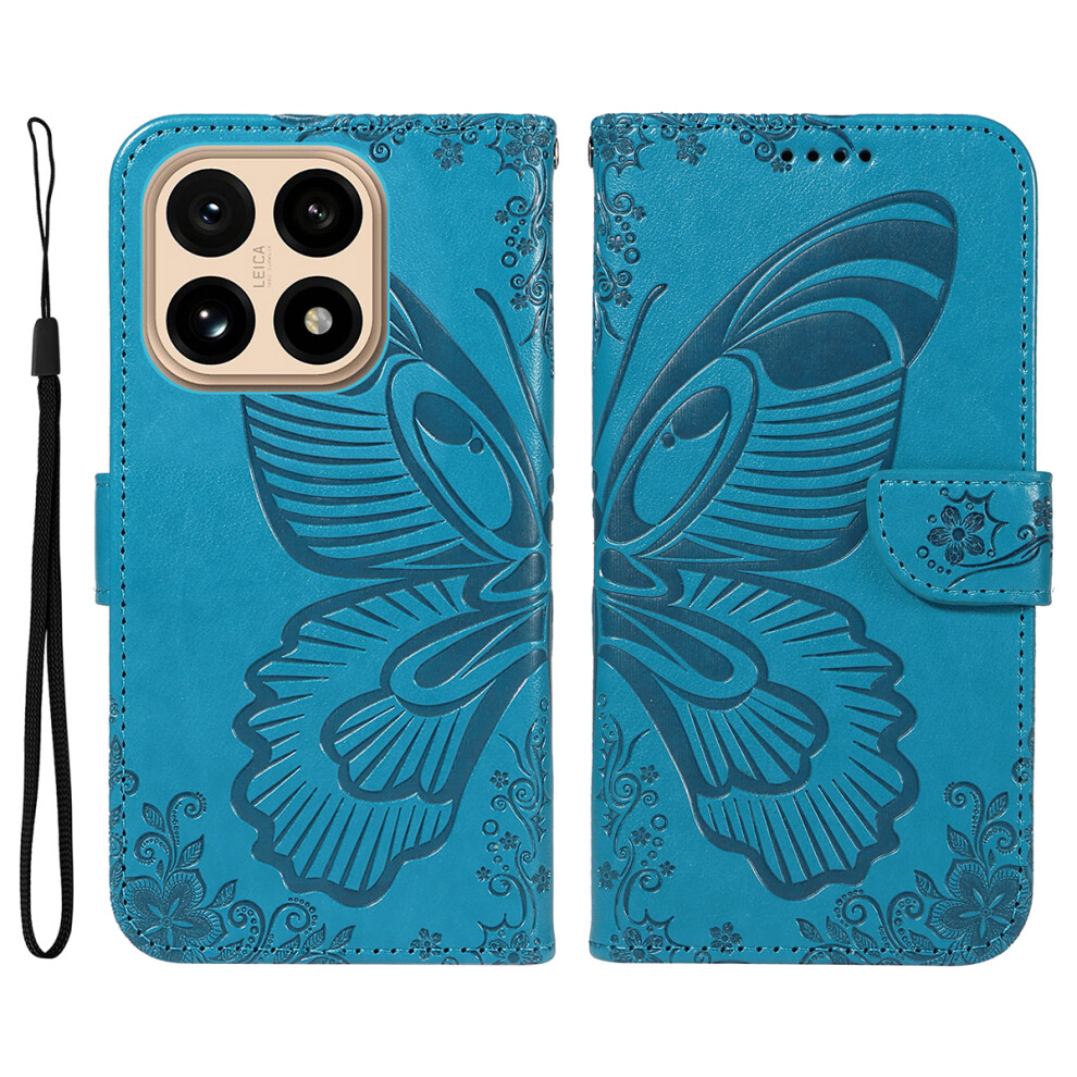 (Blue) For Xiaomi 15T Case Butterfly Pattern Pu Leather Folio Flip Phone Cover Blue 6914280162928