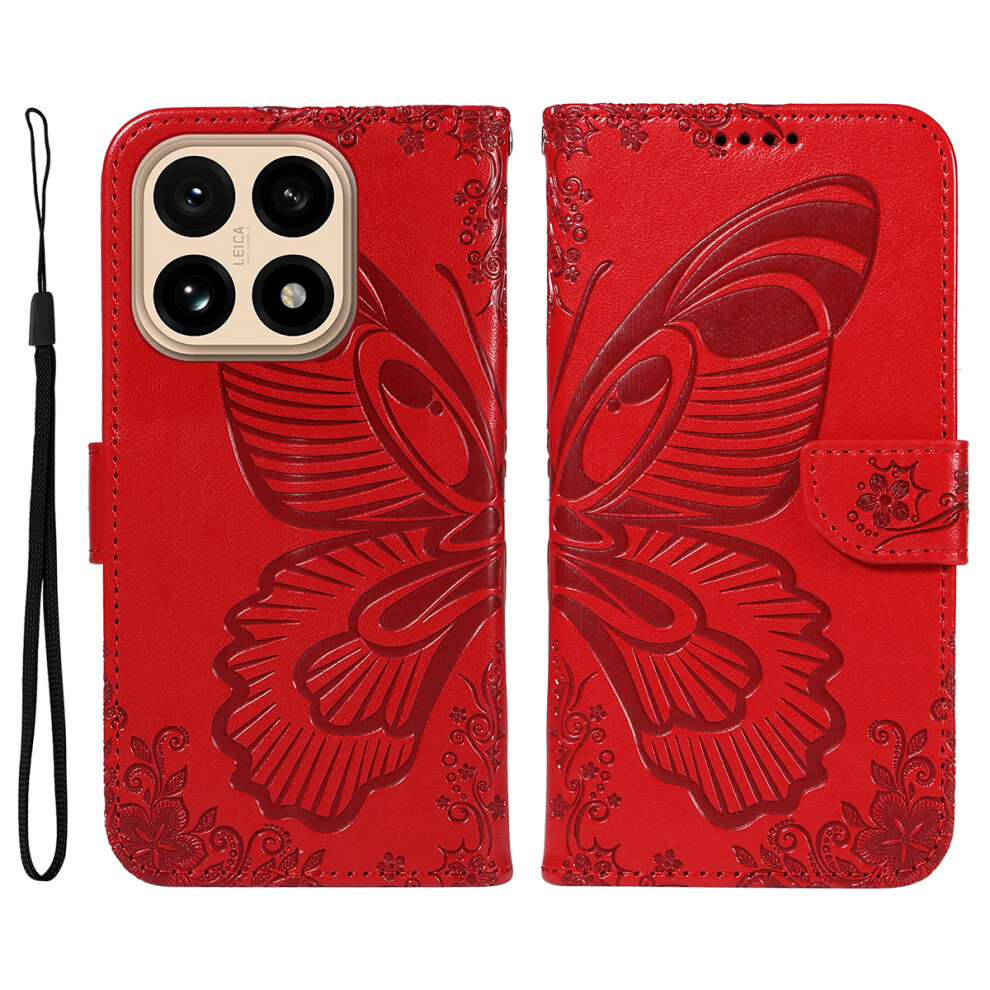 (Red) For Xiaomi 15T Case Butterfly Pattern Pu Leather Folio Flip Phone Cover Red 6914280329598