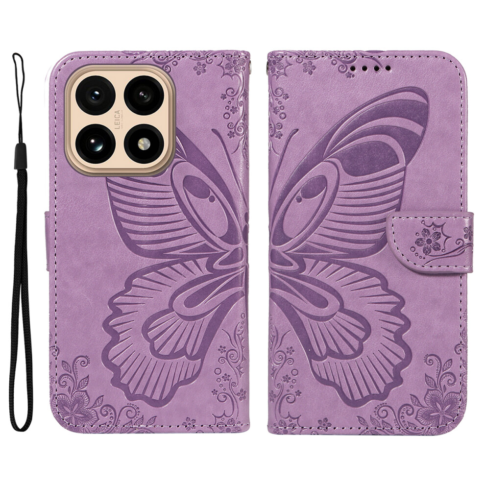 (Light ) For Xiaomi 15T Case Butterfly Pattern Pu Leather Folio Flip Phone Cover Purple 6914288977012
