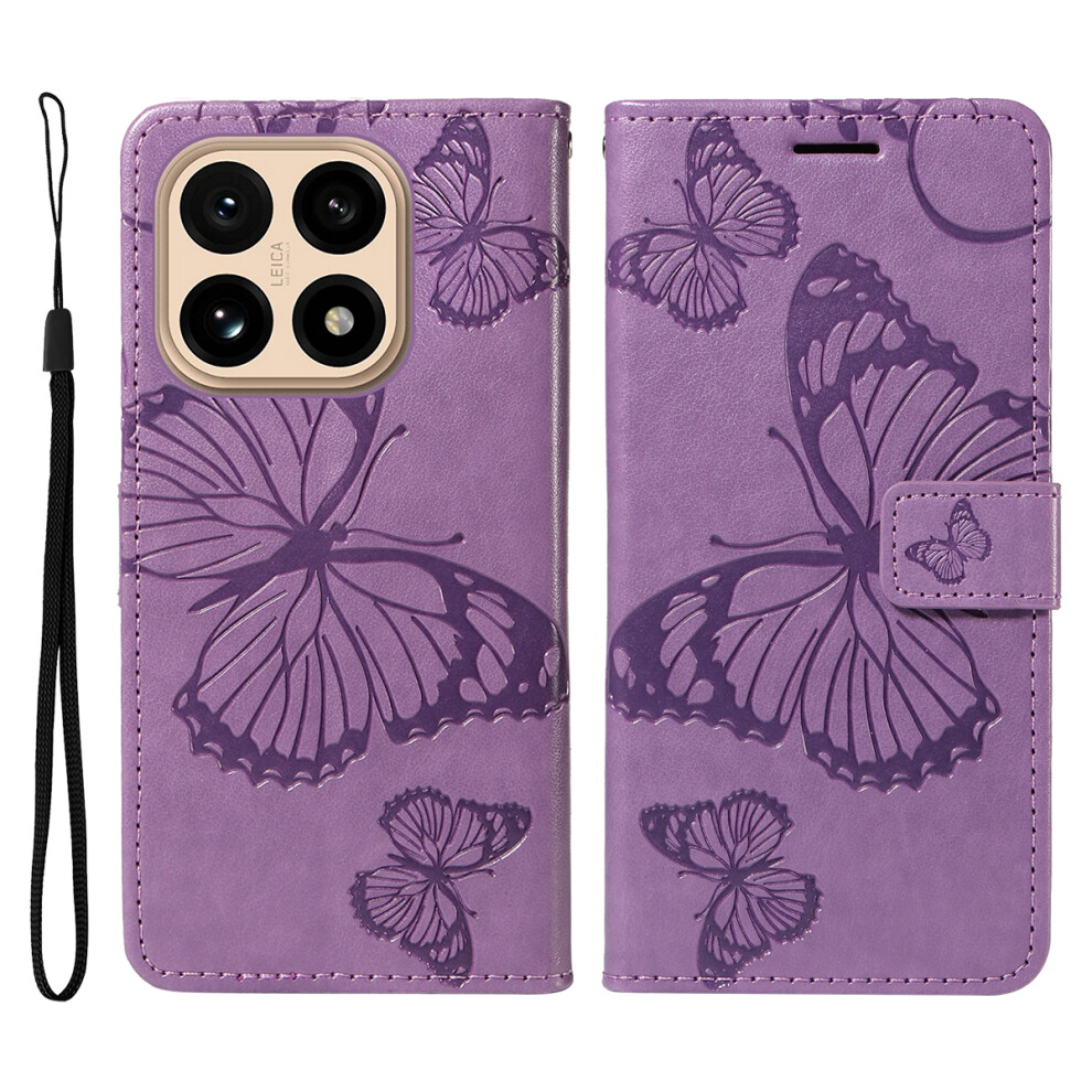 (Light ) For Xiaomi 15T Wallet Case Floral Butterfly Imprinted Leather Phone Cover Stand Purple 6914286748164