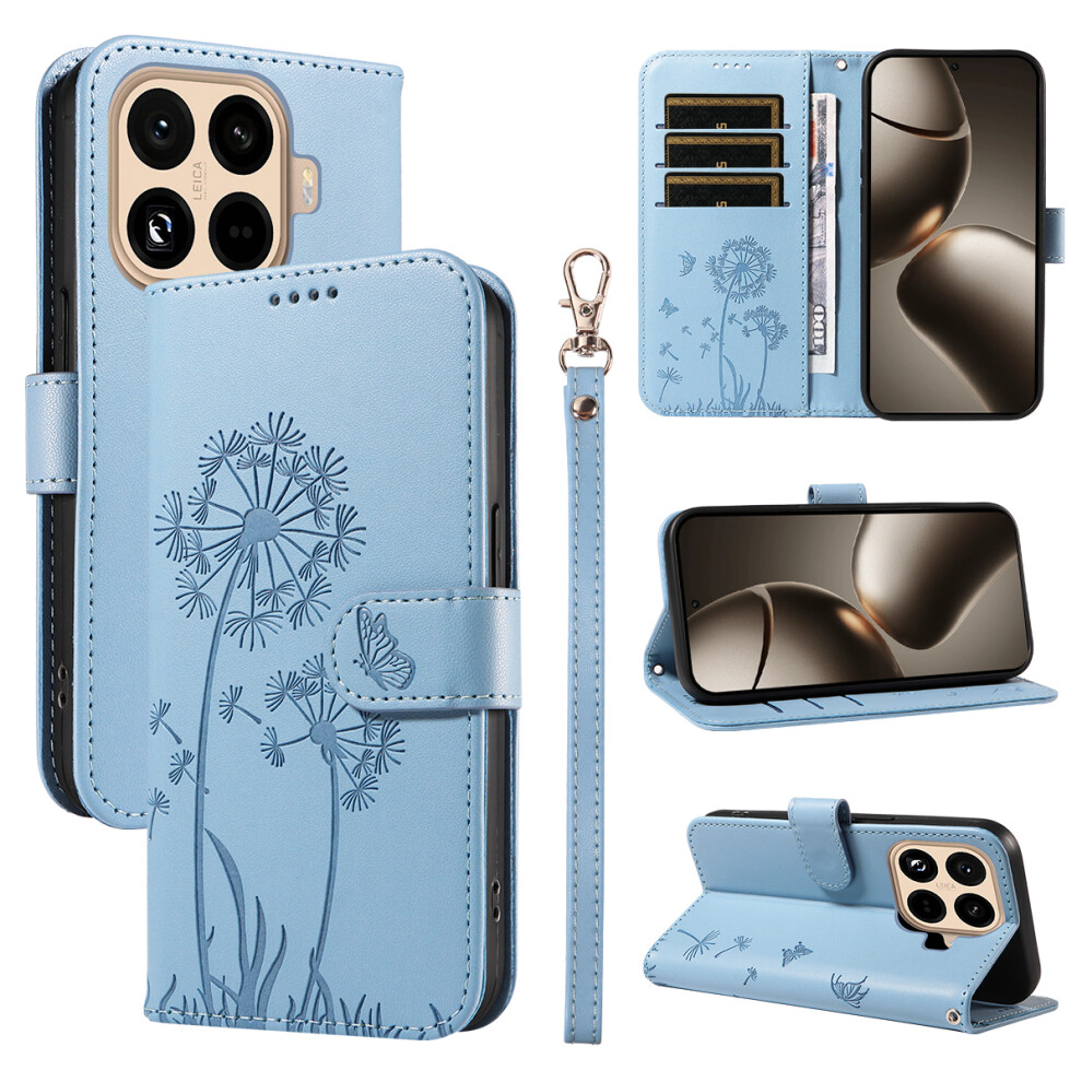 (Sky ) For Xiaomi 15T Pro Leather Wallet Case With Strap Dandelion Imprint Phone Stand Cover Blue 6914282289500