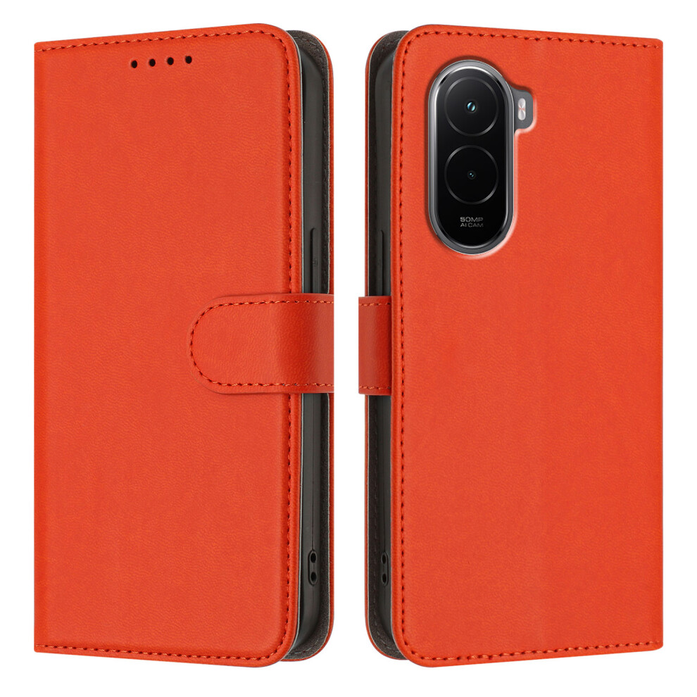 (Orange) For Xiaomi Poco M7 4G (169Mm) Leather Case Solid Color Phone Cover With Wallet Orange 6914287063181