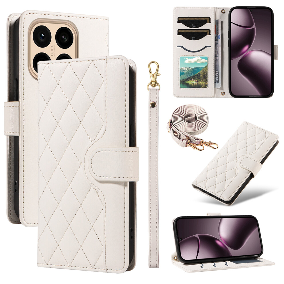 (White) For Xiaomi 15T Wallet Case Rhombus Leather Phone Cover With Strap White 6914289022414