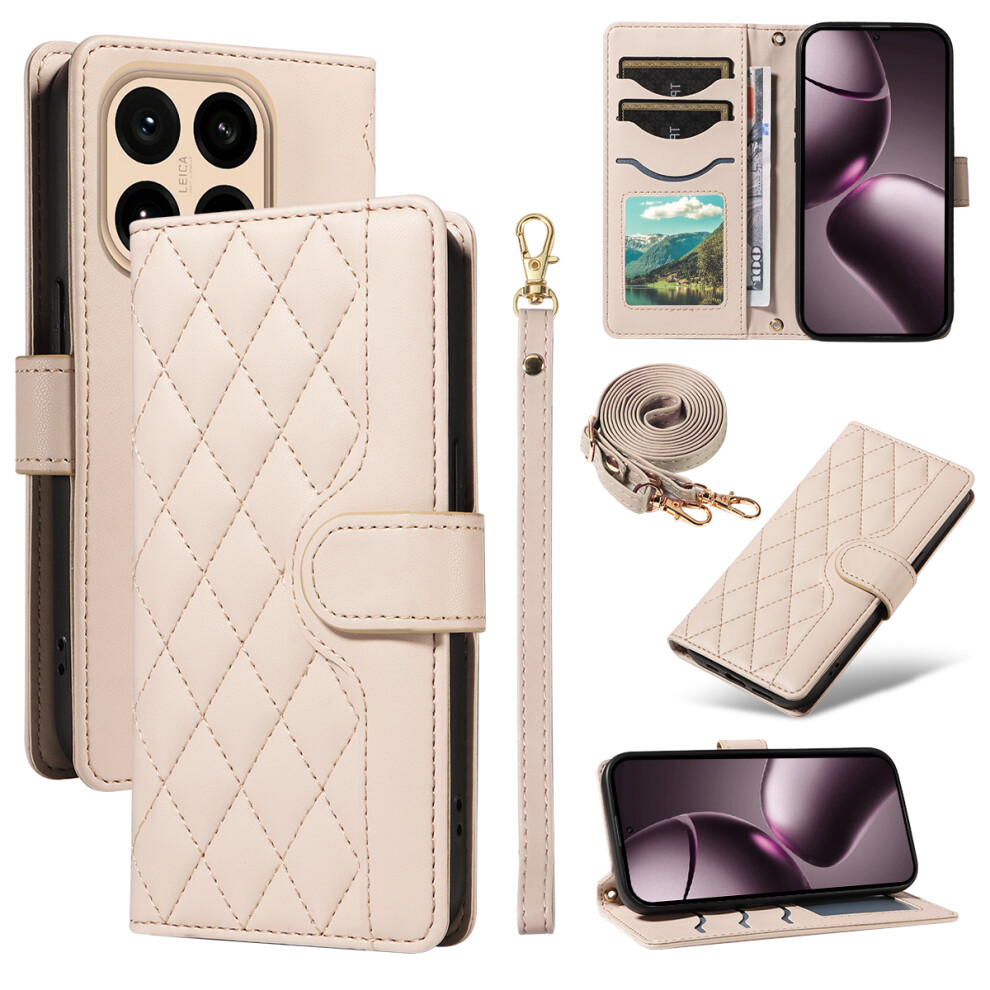 (Apricot) For Xiaomi 15T Wallet Case Rhombus Leather Phone Cover With Strap 6914287560208