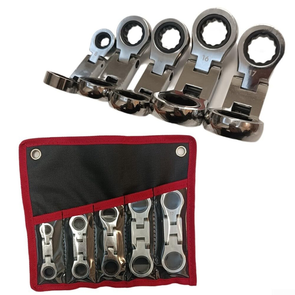 Ratcheting Combination Wrench Set Flex Head Stubby 12Point Dualend 819Mm Chrome Vanadium 9365049268882