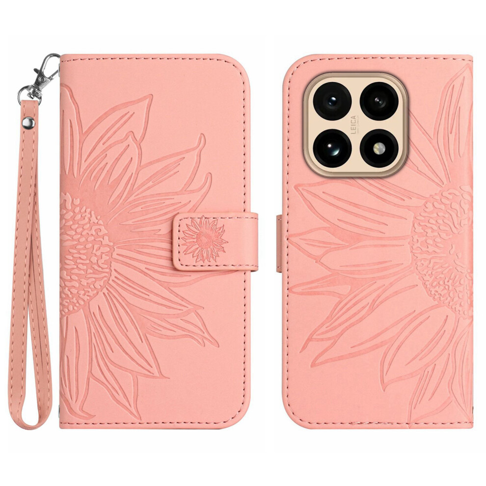 (Pink) For Xiaomi 15T Case Sunflower Imprint Leather Wallet Phone Cover With Wrist Strap Pink 6914286519474