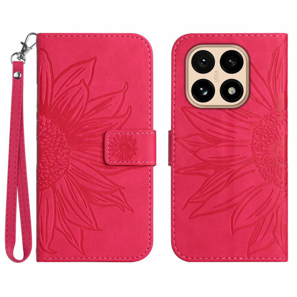(Rose) For Xiaomi 15T Case Sunflower Imprint Leather Wallet Phone Cover With Wrist Strap 6914281642238