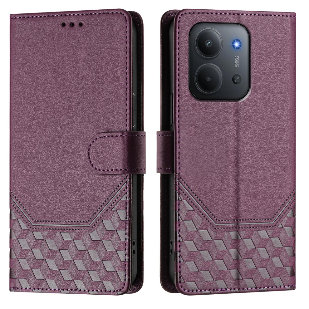(Dark ) For Xiaomi Redmi 15C 5G (Eu) (173Mm) / Xiaomi Redmi 15C 4G (Eu) (173Mm) Case Imprinted Honeycomb Rfid Blocking Leather Phone Cove Purple 6914282418160