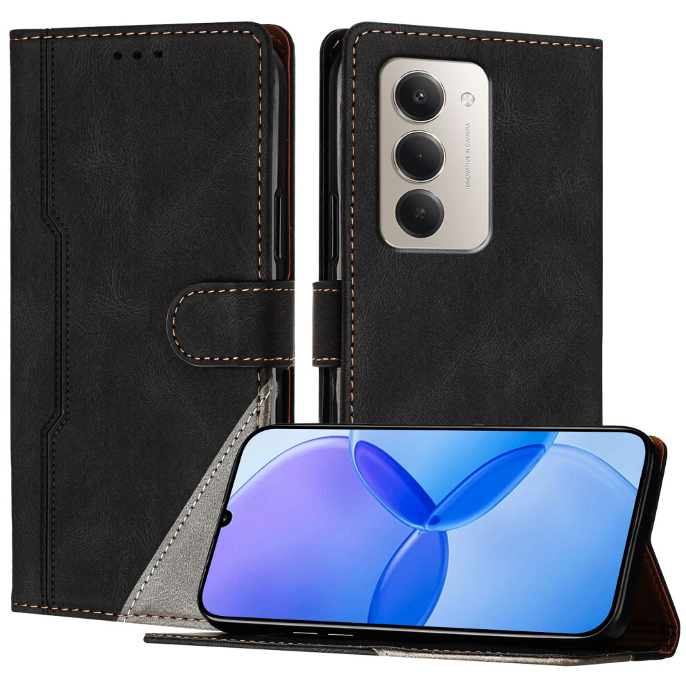 (Black) For Xiaomi Redmi 15 5G (Global) (169Mm) / Xiaomi Redmi 15 4G (169Mm) Leather Case Triangle Patchwork Wallet Stand Shockproof Phon Black 6914285038181