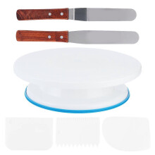 (As show, One size) 6Pcs/Set Kitchen Cake Decorating Turntable Cake Rotating Display Stand with Scraper DIY Tool
