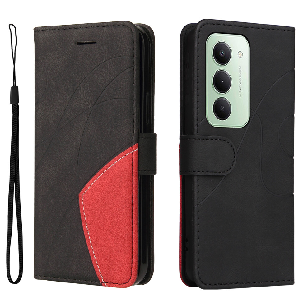 (Black) For Xiaomi Redmi 15 5G (Global) (169Mm) Leather Phone Case Stand Wallet With Bi-Colour Splicing Design Black 6914282185420