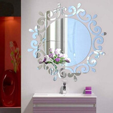 Flower Vine Dressing Up Mirror Art Vinyl Mural Decor Wall Sticker Silver Color Ceiling Decoration 23.6x23.6 inches