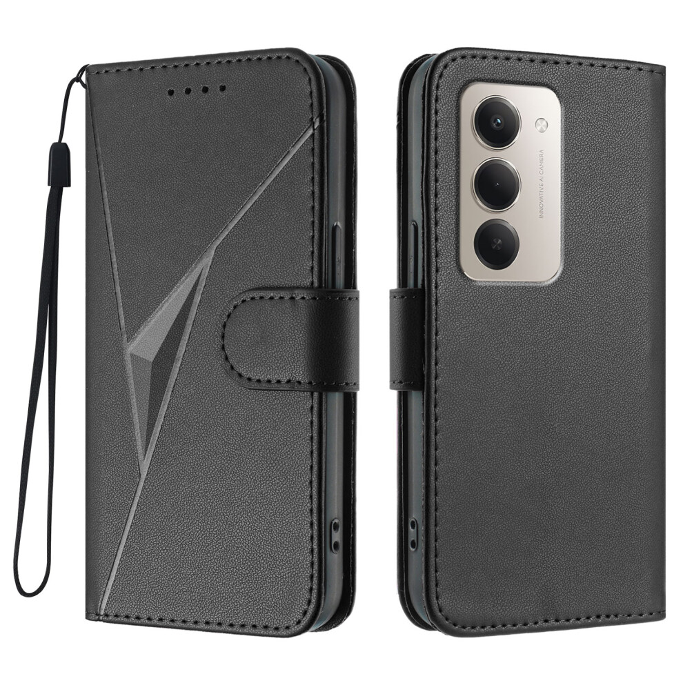 (Black) For Xiaomi Redmi 15 5G (Eu) (171Mm) / Xiaomi Redmi 15 4G (Eu) (171Mm) Case Triangle Imprint Leather Phone Cover With Lanyard Black 6914288254298