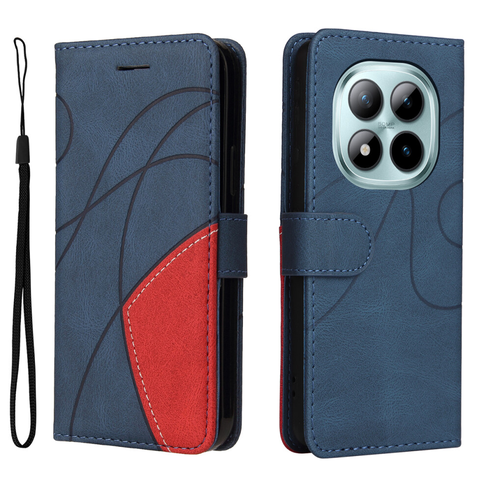 (Blue) For Xiaomi Redmi Note 15 Pro+ 5G Leather Phone Case Stand Wallet With Bi-Colour Splicing Design Blue 6914280621166