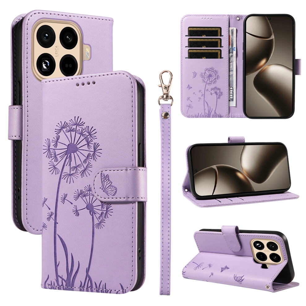 (Purple) For Xiaomi 15T Pro Leather Wallet Case With Strap Dandelion Imprint Phone Stand Cover Purple 6914287422681