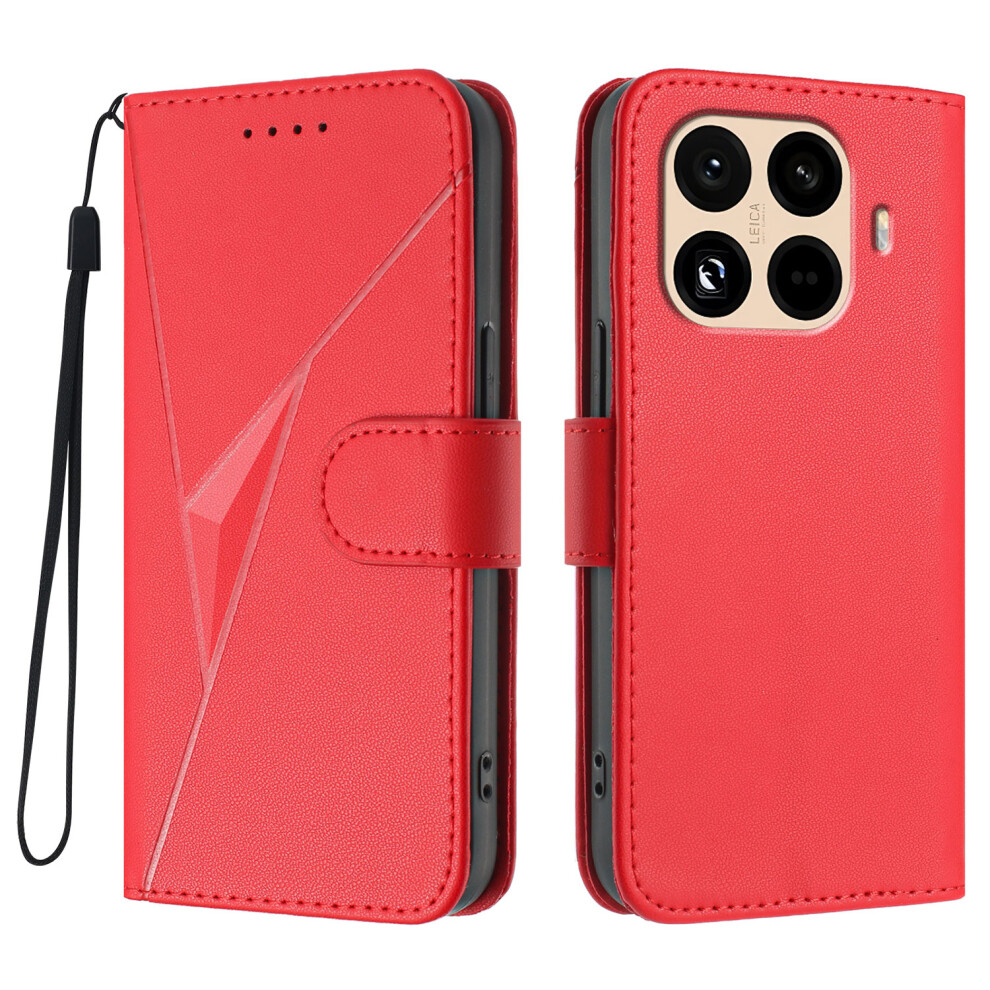 (Red) For Xiaomi 15T Pro Case Triangle Imprint Leather Phone Cover With Lanyard Red 6914281261125