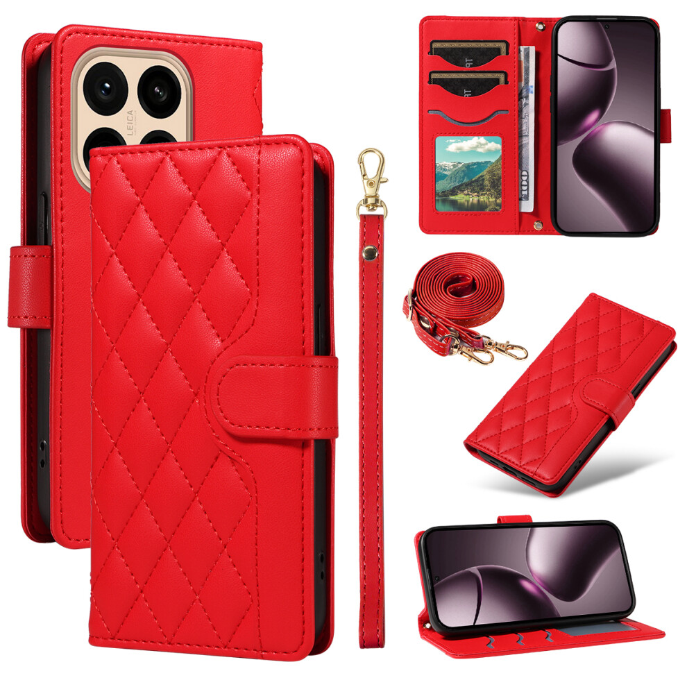 (Red) For Xiaomi 15T Wallet Case Rhombus Leather Phone Cover With Strap Red 6914289398281
