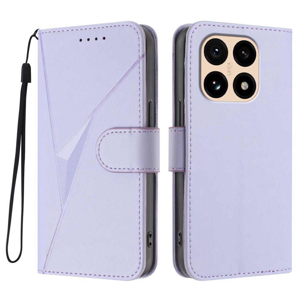 (Light ) For Xiaomi 15T Case Triangle Imprint Leather Phone Cover With Lanyard Purple 6914280414096
