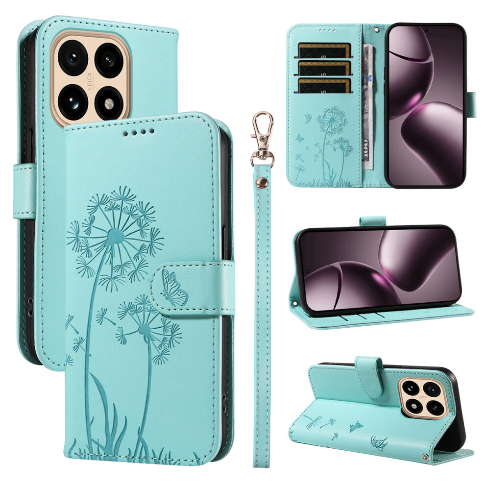 (Green) For Xiaomi 15T Leather Wallet Case With Strap Dandelion Imprint Phone Stand Cover Green 6914280240817