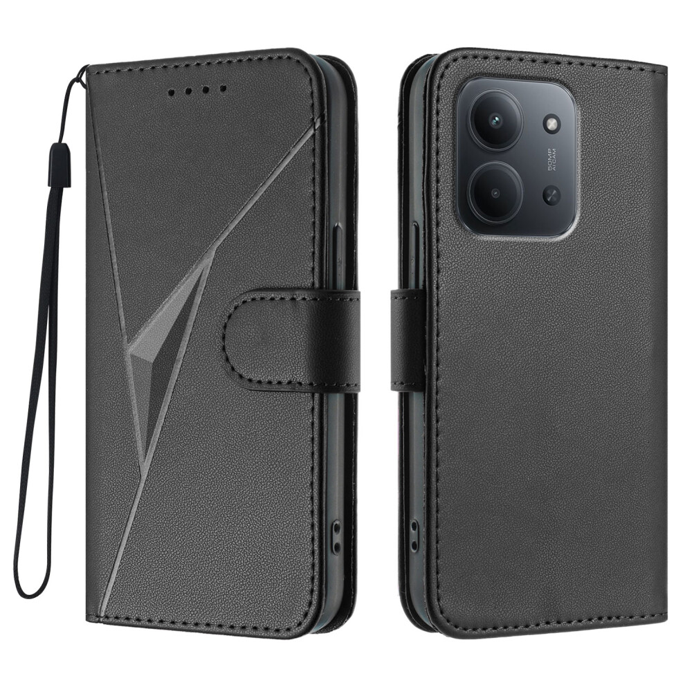 (Black) For Xiaomi Redmi 15C 5G (Eu) (173Mm) / Xiaomi Redmi 15C 4G (Eu) (173Mm) Case Triangle Imprint Leather Phone Cover With Lanyard Black 6914288616737
