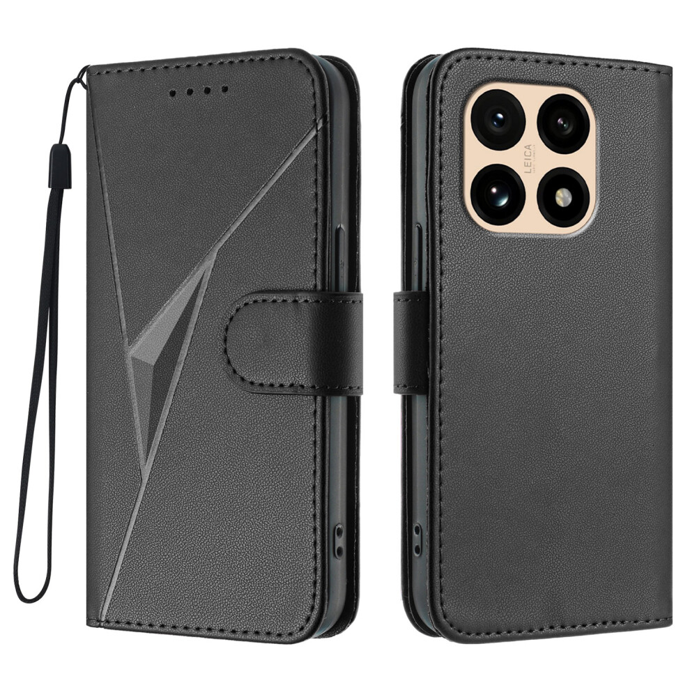 (Black) For Xiaomi 15T Case Triangle Imprint Leather Phone Cover With Lanyard Black 6914281989289
