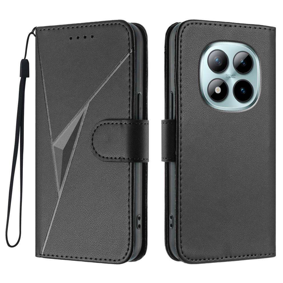 (Black) For Xiaomi Redmi Note 15 Pro+ 5G Case Triangle Imprint Leather Phone Cover With Lanyard Black 6914285994951