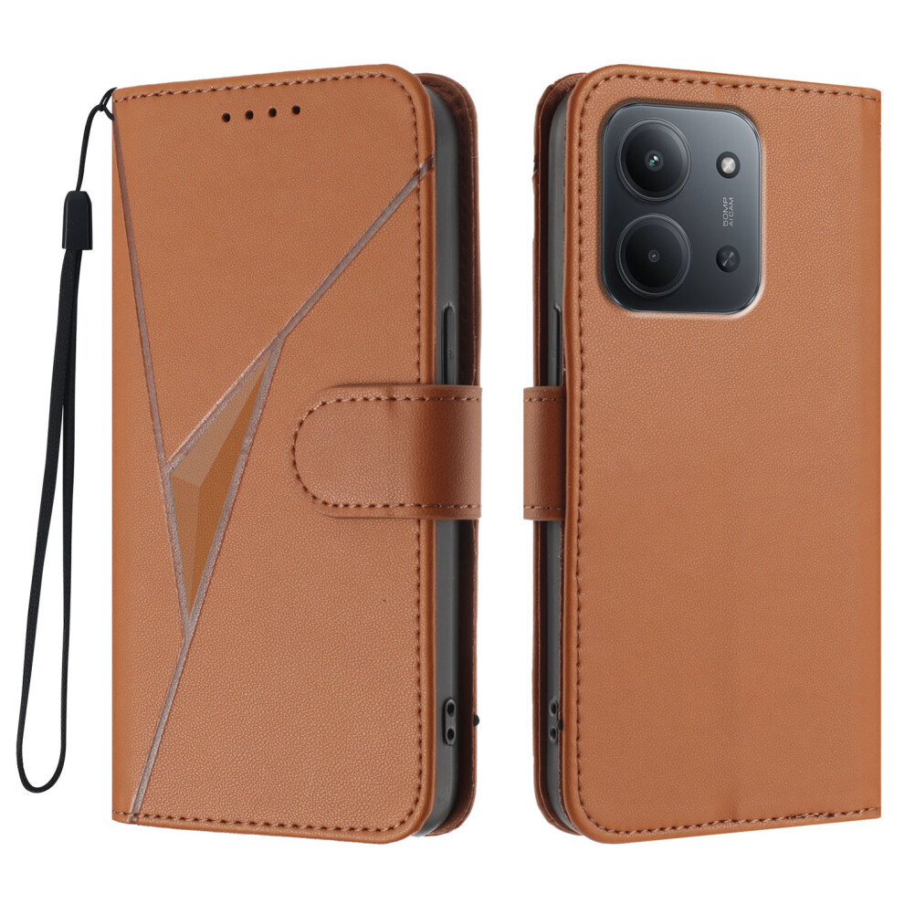 (Coffee) For Xiaomi Redmi 15C 5G (Eu) (173Mm) / Xiaomi Redmi 15C 4G (Eu) (173Mm) Case Triangle Imprint Leather Phone Cover With Lanyard Brown 6914282888123