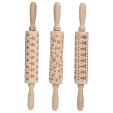 (As show, One size) 3Pcs Christmas Embossing Wooden Rolling Pin Dough Roller for Cookies Biscuits Baking Kitchen ToolChristmas Tree + Heart + Star