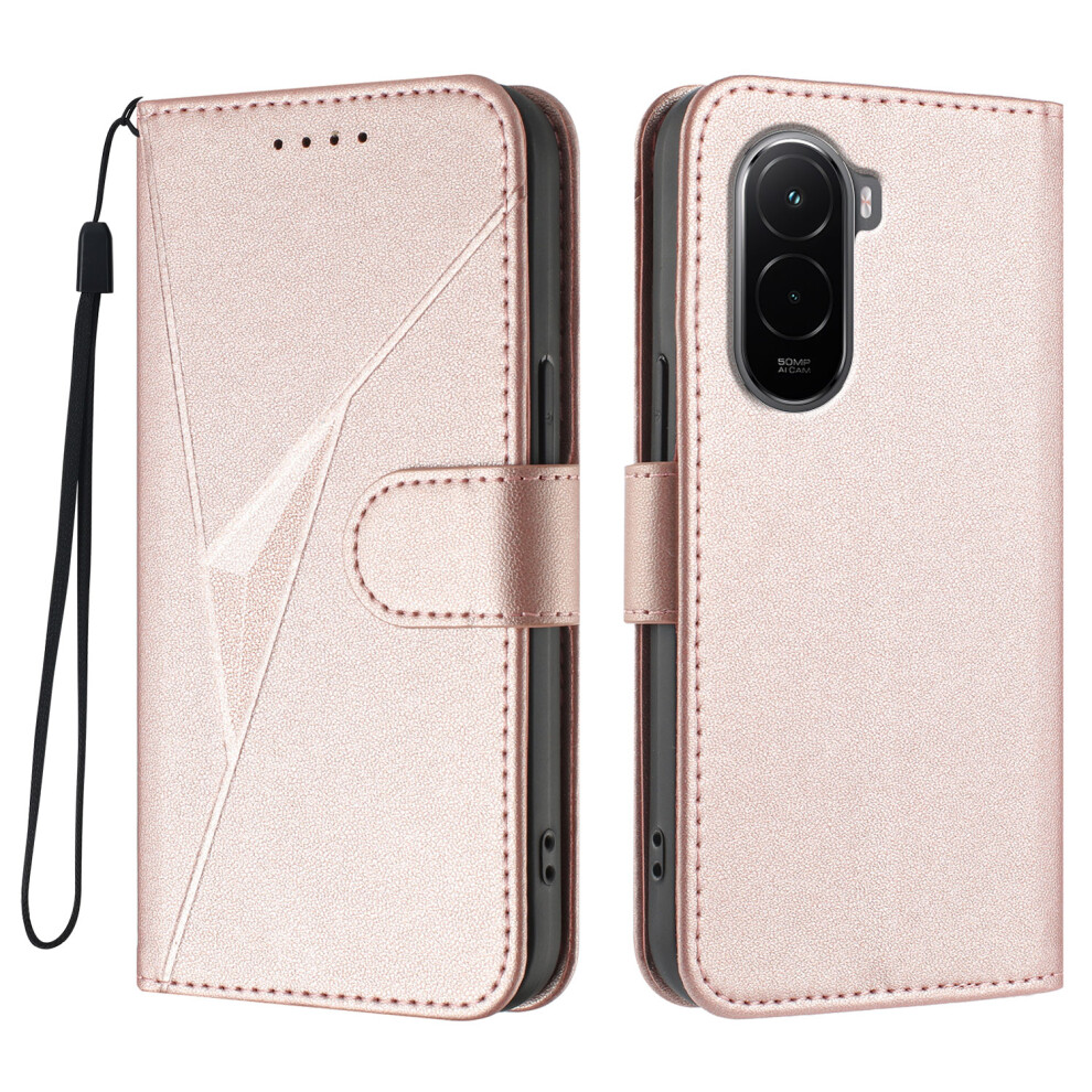 (Rose ) For Xiaomi Poco M7 4G (169Mm) Case Triangle Imprint Leather Phone Cover With Lanyard Gold 6914282290452