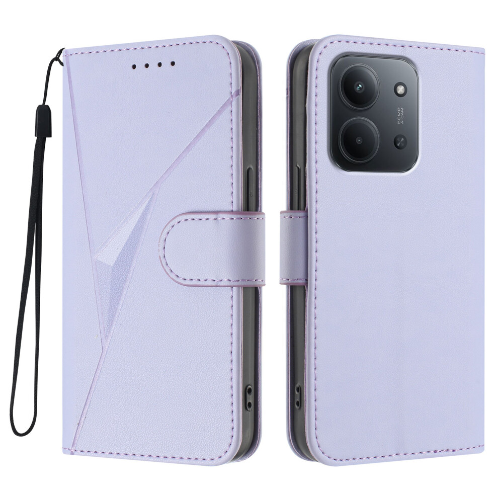 (Light ) For Xiaomi Redmi 15C 5G (Eu) (173Mm) / Xiaomi Redmi 15C 4G (Eu) (173Mm) Case Triangle Imprint Leather Phone Cover With Lanyard Purple 6914283464937