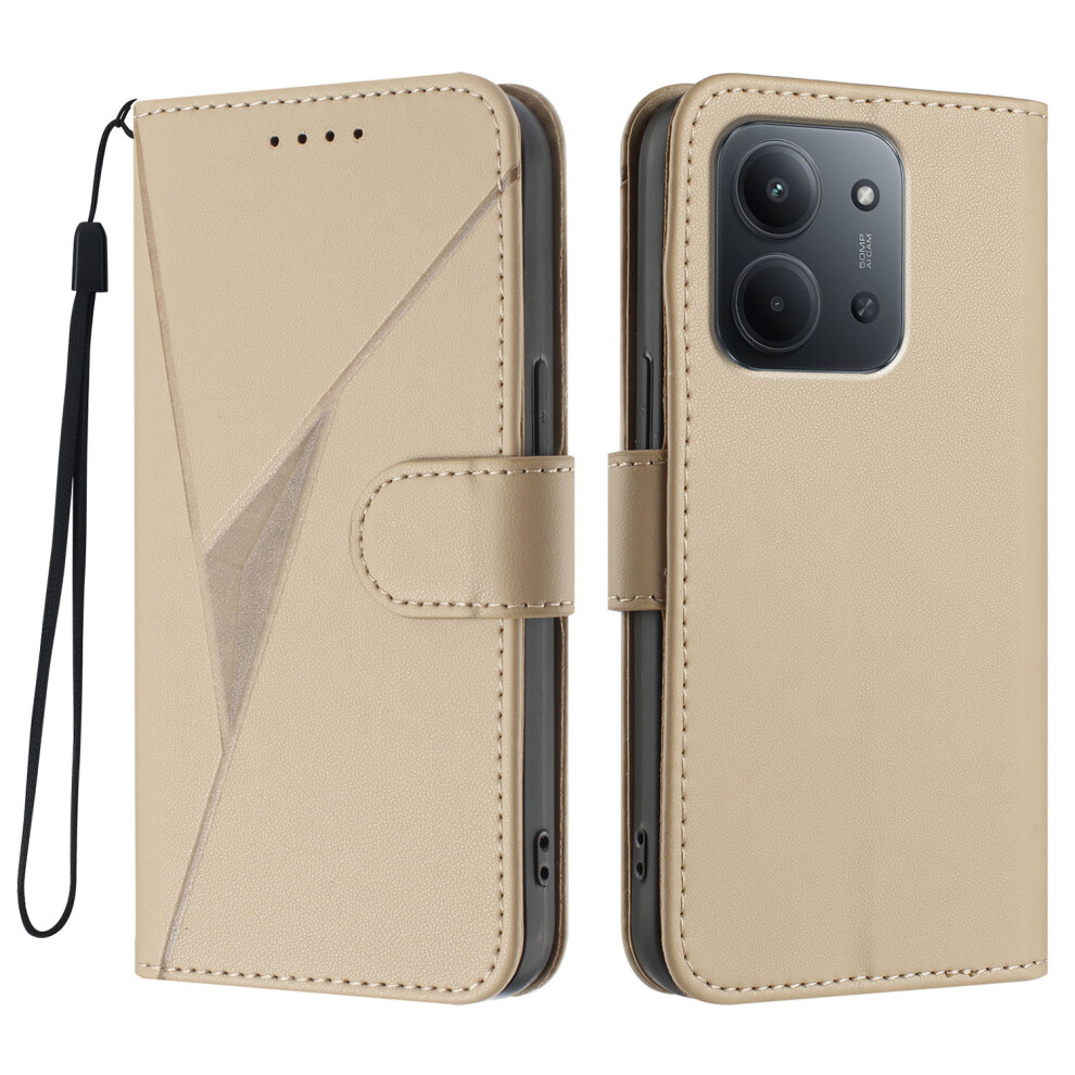 (Golden) For Xiaomi Redmi 15C 5G (Eu) (173Mm) / Xiaomi Redmi 15C 4G (Eu) (173Mm) Case Triangle Imprint Leather Phone Cover With Lanyard Golden 6914285285257