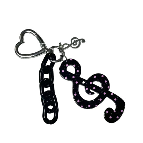 Cute Dotted Striped Note Star Keychain Sturdy Bag Label-Black