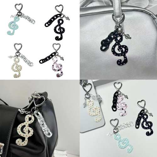 Cute Dotted Striped Note Star Keychain Sturdy Bag Label-Black 2