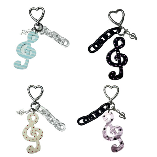 Cute Dotted Striped Note Star Keychain Sturdy Bag Label-Black 1