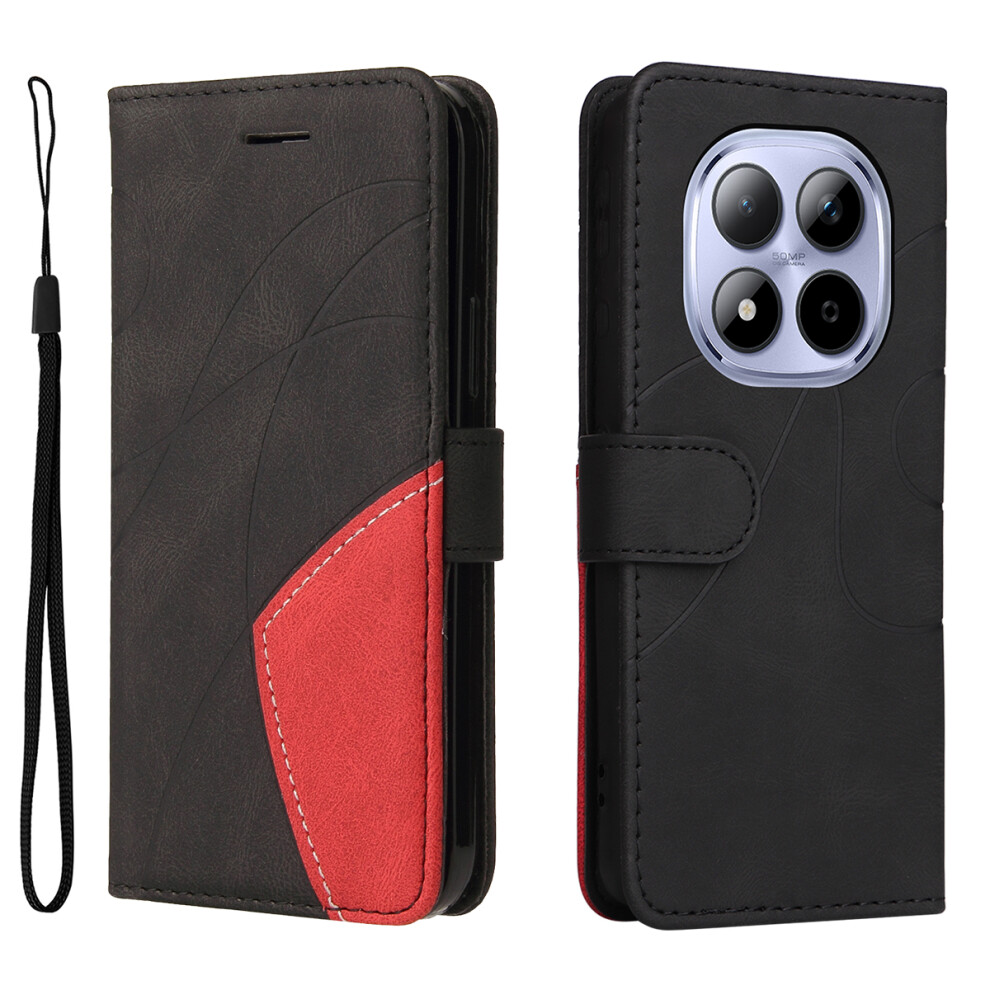 (Black) For Xiaomi Redmi Note 15 Pro 5G Leather Phone Case Stand Wallet With Bi-Colour Splicing Design Black 6914286330840