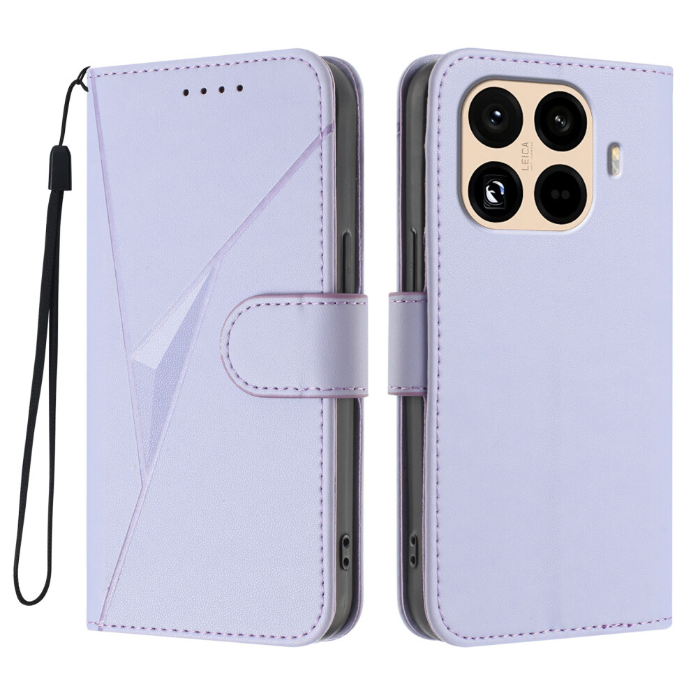 (Light ) For Xiaomi 15T Pro Case Triangle Imprint Leather Phone Cover With Lanyard Purple 6914281205587