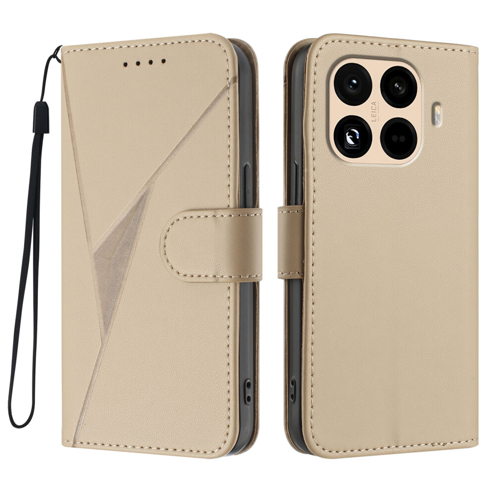 (Golden) For Xiaomi 15T Pro Case Triangle Imprint Leather Phone Cover With Lanyard Golden 6914283043668