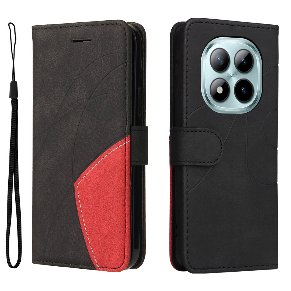 (Black) For Xiaomi Redmi Note 15 Pro+ 5G Leather Phone Case Stand Wallet With Bi-Colour Splicing Design Black 6914287199910