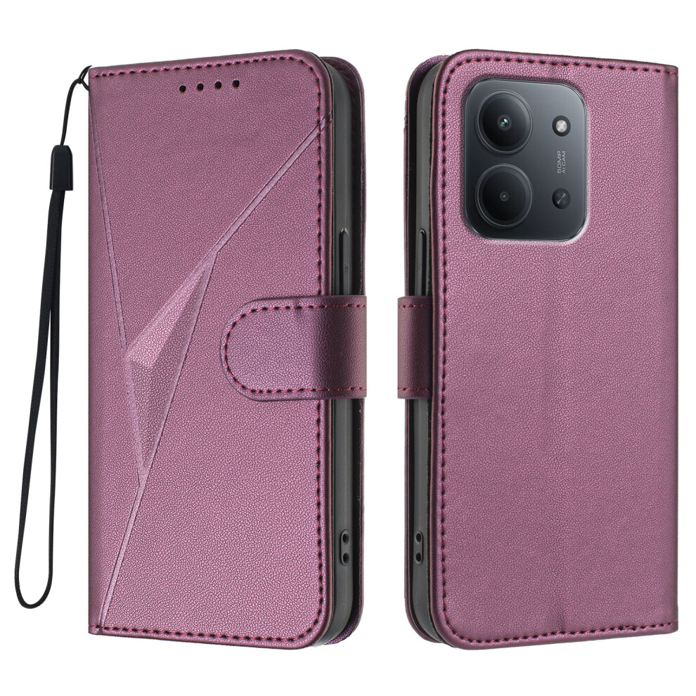 (Dark ) For Xiaomi Redmi 15C 5G (Eu) (173Mm) / Xiaomi Redmi 15C 4G (Eu) (173Mm) Case Triangle Imprint Leather Phone Cover With Lanyard Purple 6914286900913