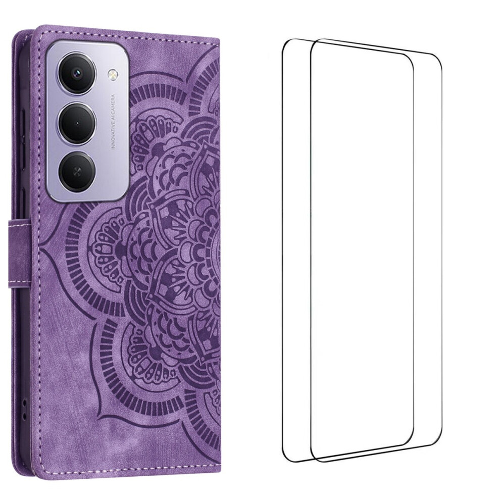 (Purple) For Xiaomi Redmi 15 4G (Eu) (171Mm) / Xiaomi Redmi 15 5G (Eu) (171Mm) Case With 2Pcs Tempered Glass Wanlonfeng Mtl Series Mandala Purple 6914286788979