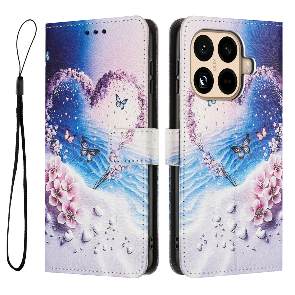 (Heart Butterfly) For Xiaomi 15T Pro Wallet Case Pattern Printing Pu Leather Phone Cover With Lanyard 6914282085645