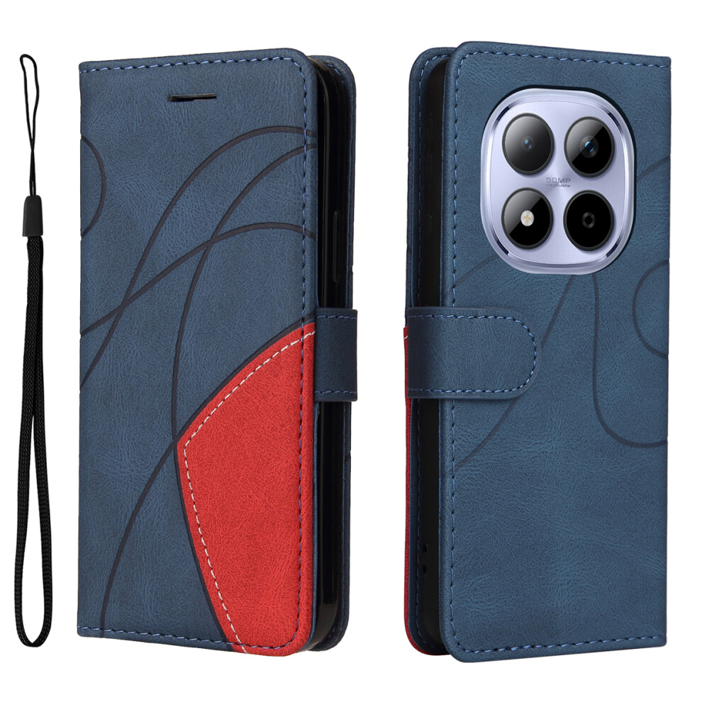 (Blue) For Xiaomi Redmi Note 15 Pro 5G Leather Phone Case Stand Wallet With Bi-Colour Splicing Design Blue 6914288533485