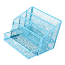 Multifunctional Iron Mesh Desk Pen Organiser 5-Blue