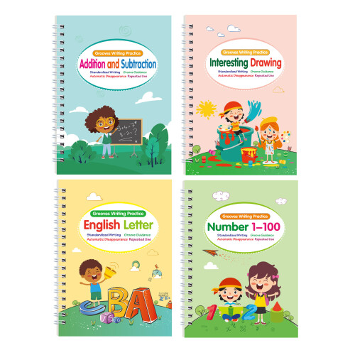4Pcs Kids Magical Grooved Calligraphy Book-10 refills full set 1
