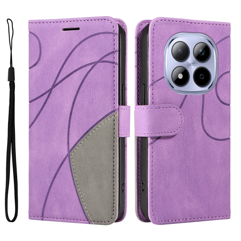 (Purple) For Xiaomi Redmi Note 15 Pro 5G Leather Phone Case Stand Wallet With Bi-Colour Splicing Design Purple 6914287246454