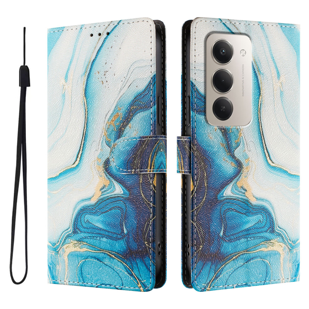 ( Marble) For Xiaomi Redmi 15 5G (Global) (169Mm) / Xiaomi Redmi 15 4G (169Mm) Case Pattern Print Pu Leather Wallet Phone Cover With Wrist Blue 6914280743400