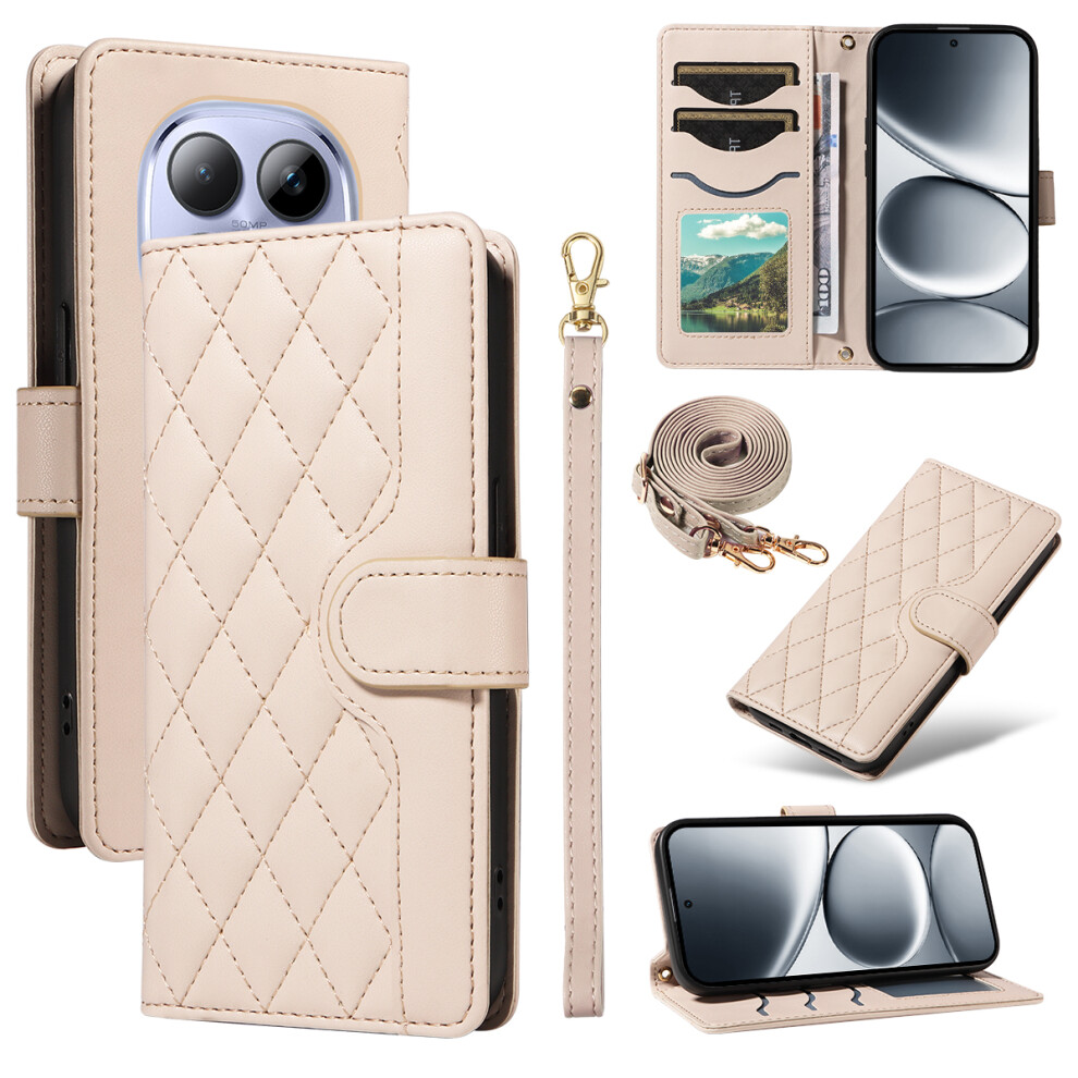 (Apricot) For Xiaomi Redmi Note 15 Pro 5G Wallet Case Rhombus Leather Phone Cover With Strap 6914282884491