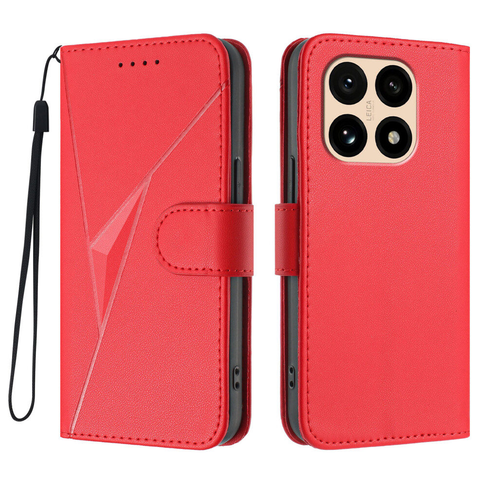 (Red) For Xiaomi 15T Case Triangle Imprint Leather Phone Cover With Lanyard Red 6914280794877