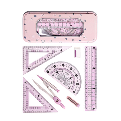 Ergonomic Geometry Compass Kits With Plastic Ruler-Light pink