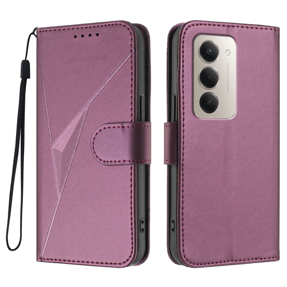 (Dark ) For Xiaomi Redmi 15 4G (169Mm) Case Triangle Imprint Leather Phone Cover With Lanyard Purple 6914284633639